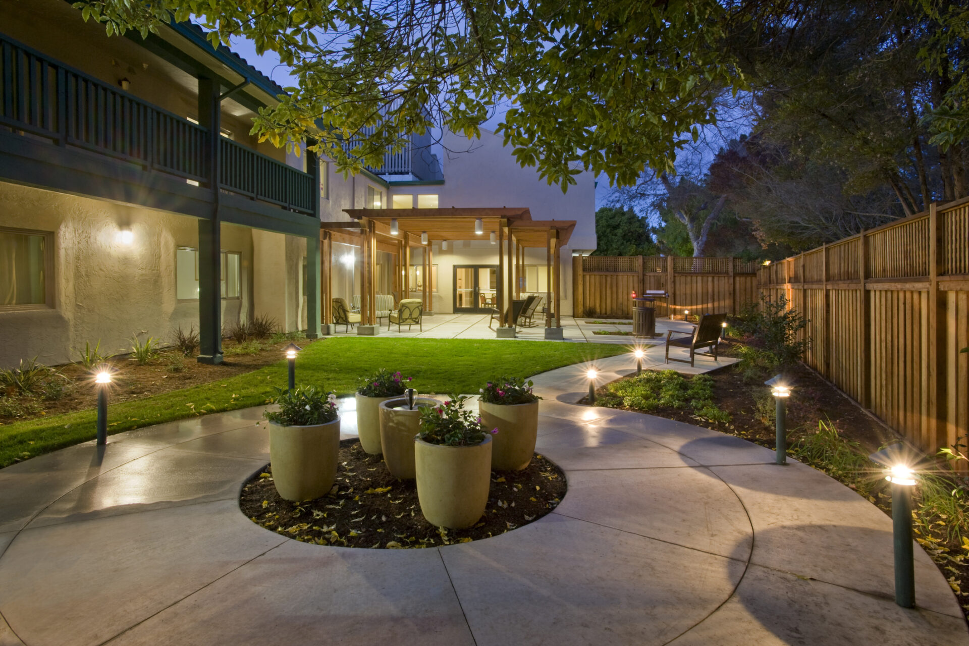 Memory courtyard at an upscale Alzheimers facility.